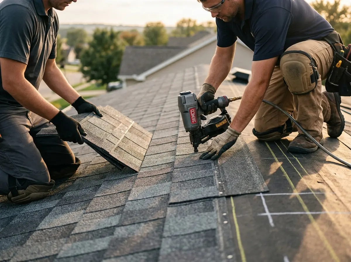 Professional roofer working on a residential roof in Newstead